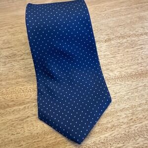 Hardy Amies London Silk Tie Navy Blue White Pin Dot Polka Dot Mens Necktie